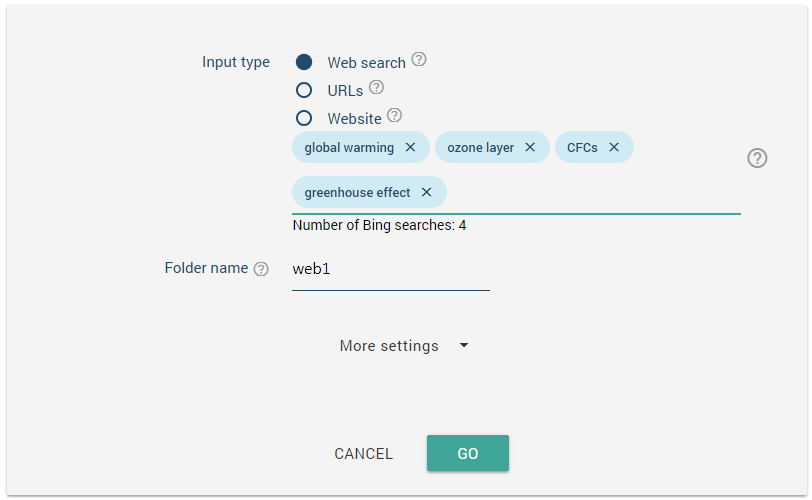 build a corpus - input type