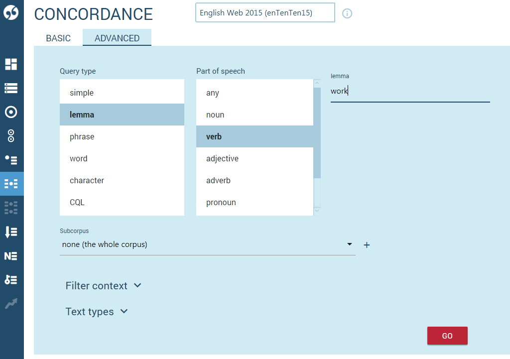 Concordance advanced tab