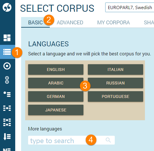 select a corpus - basic tab select a corpus - basic tab