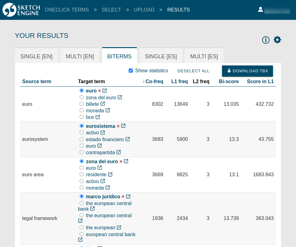 Bilingual terms - results