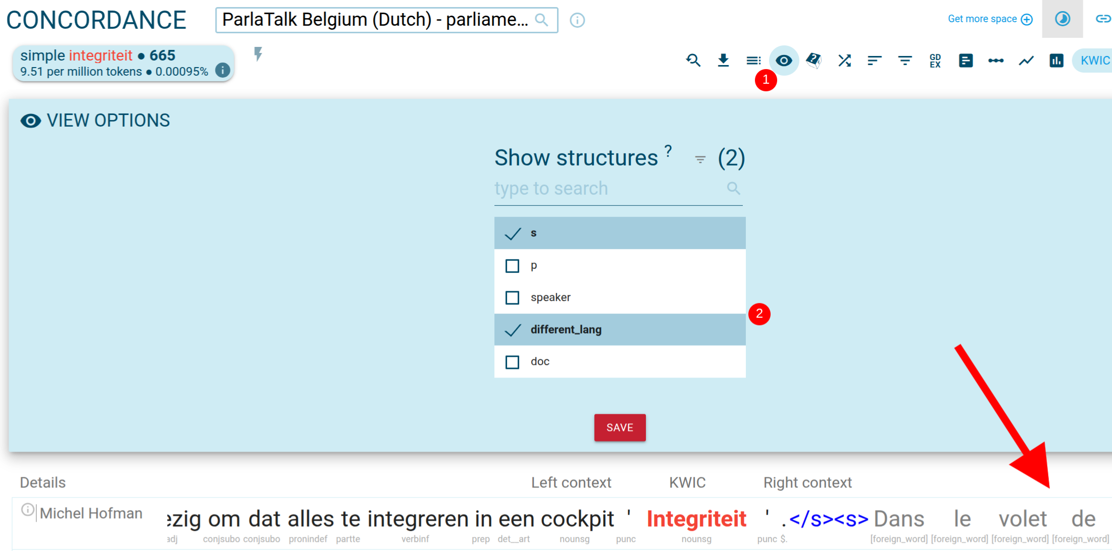 ParlaTalk Belgium corpus - concordance results